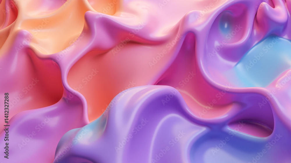 Obraz premium Colorful abstract 3D fluid waves texture with vibrant glossy surface for modern design art illustration creative concept