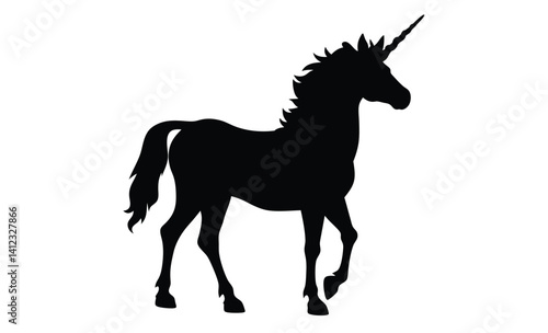 Unicorn silhouette, Fantasy horse vector, Magical creature icon, Unicorn graphic illustration