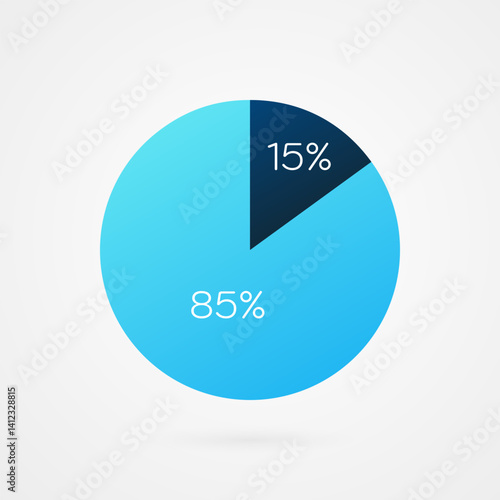 85 15 percent circle pie chart. Isolated symbol. Vector gradient element. Infographic sign. Illustration, icon for business, finance, report, web design, downloading, presentation