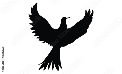 Phoenix silhouette, Fire bird vector, Mythical bird icon, Fenix illustration on white background