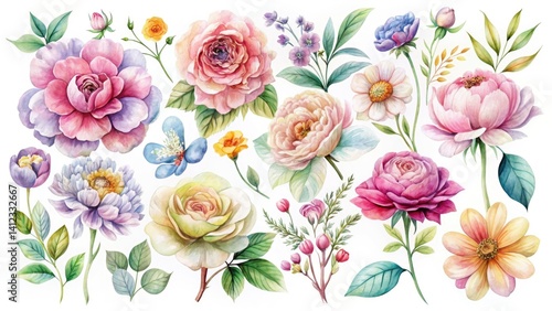 Wallpaper Mural Aerial Watercolor Flower Photography: Drone Shot of Vibrant Blooms on White Torontodigital.ca