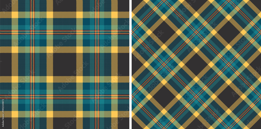 Obraz premium Stunning teal and gold plaid patterns, perfect for textile design, fashion, or website backgrounds.