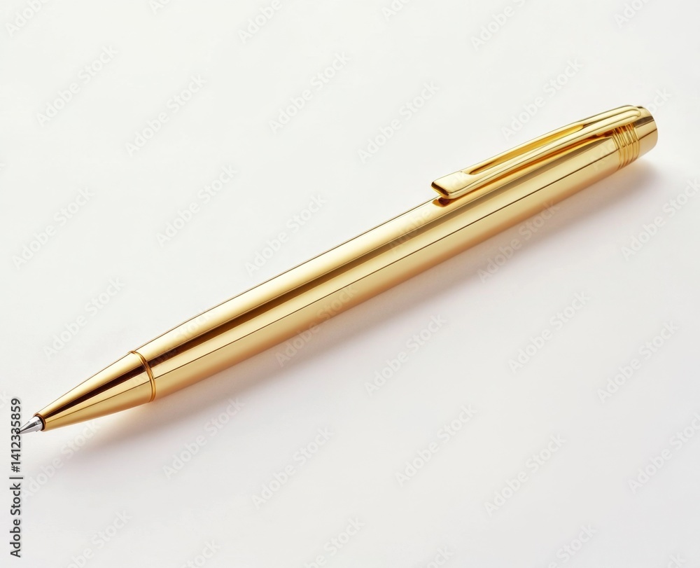 Gold pen writing instrument on white background, studio shot, stationery Gold pen writing instrument on white background, studio shot, stationery