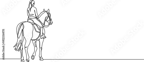 continuous single line drawing of woman riding a horse, line art vector illustration