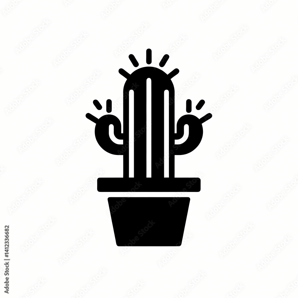 minimalist cactus icon in black and white
