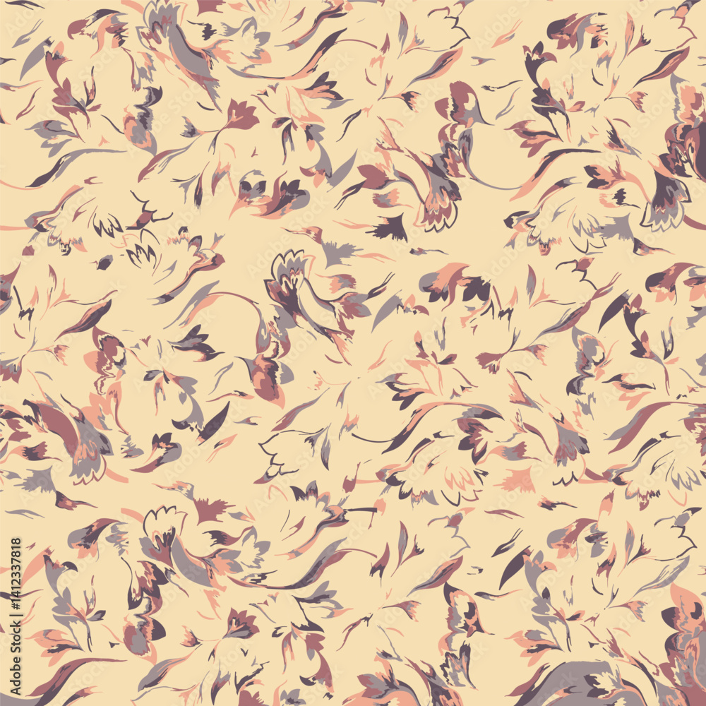 Fototapeta premium Expressive abstract floral pattern with flowing lines and blended colors in muted tones. Evokes a sense of artistic movement and organic beauty. Ideal for creative and contemporary designs