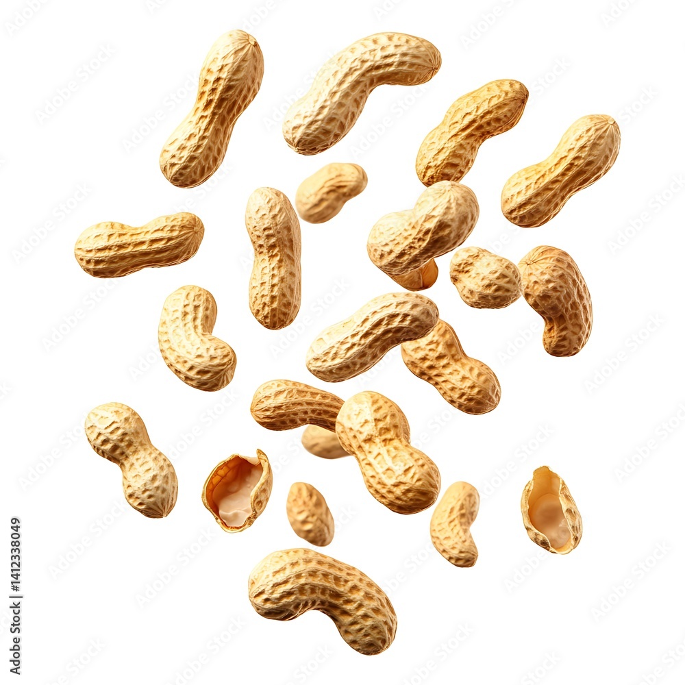 various nuts flying in the air, white background various nuts flying in the air, white background