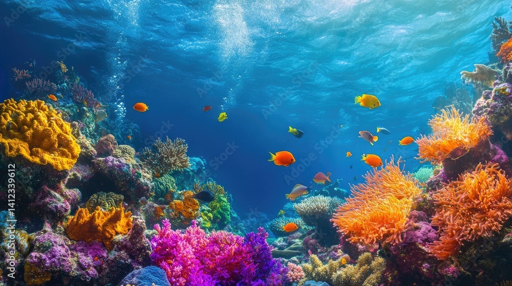 Fototapeta premium Colorful coral reef under the sea, ocean underwater world