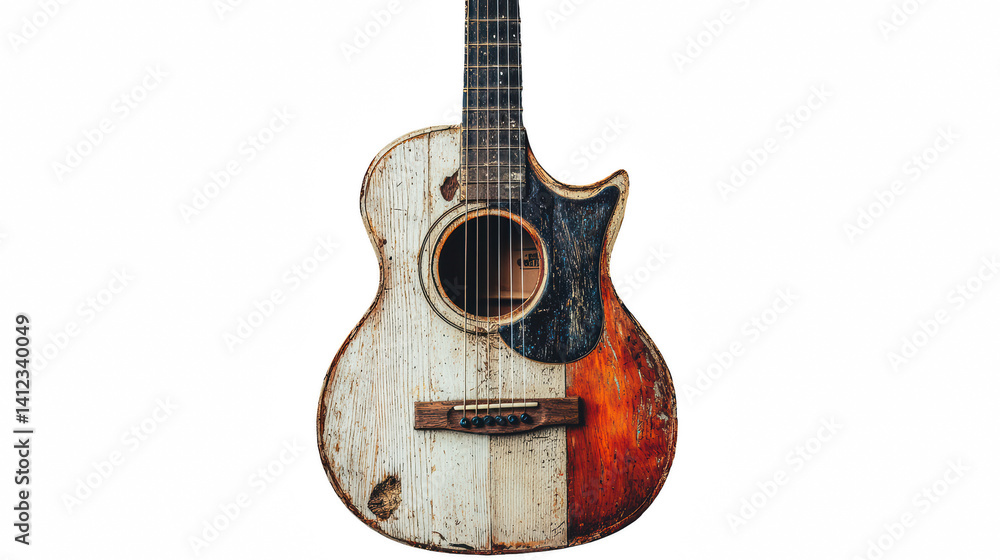 Fototapeta premium an old guitar on a transparent background, PNG image, PNG file, Generative art.