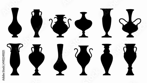 set of vases silhouette vector on white background.