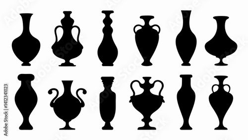 set of vases silhouette vector on white background.