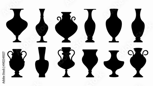 set of vases silhouette vector on white background.