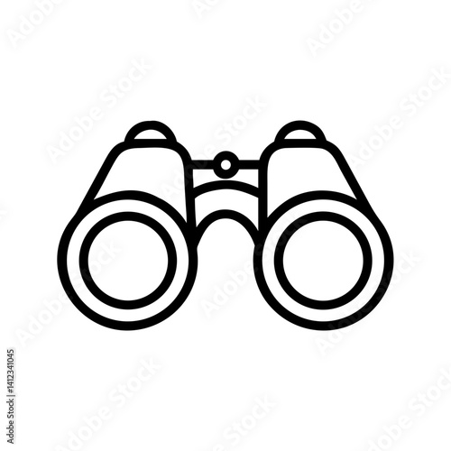 Minimalistic binoculars icon, black lines, clean outlines, modern style, white background view
