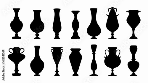 set of vases silhouette vector on white background.