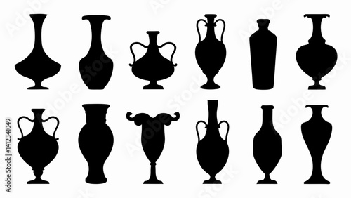set of vases silhouette vector on white background.