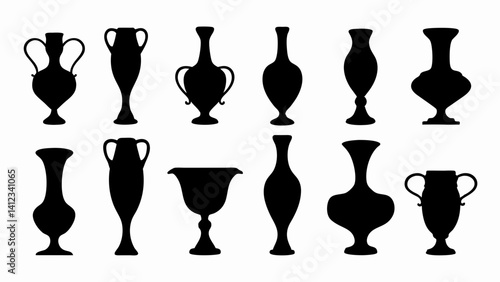 set of vases silhouette vector on white background.