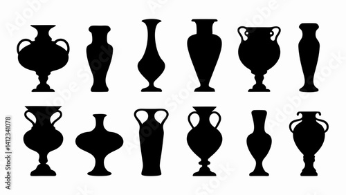 set of vases silhouette vector on white background.