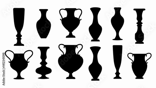 set of vases silhouette vector on white background.