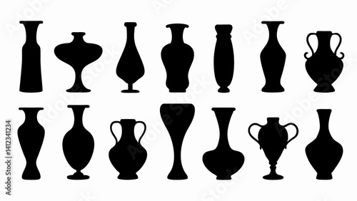 set of vases silhouette vector on white background.