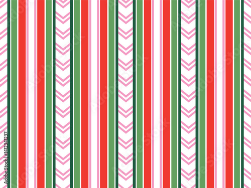 Colorful striped pattern showcasing red, green, and pink lines in a vibrant design ideal for holiday decorations
