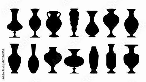 set of vases silhouette vector on white background.