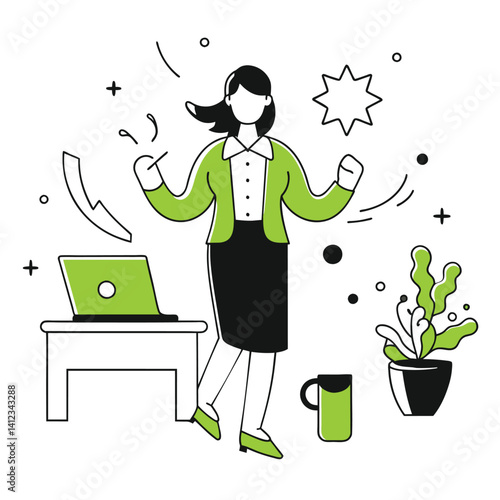 A successful businesswoman celebrates a productive workday
