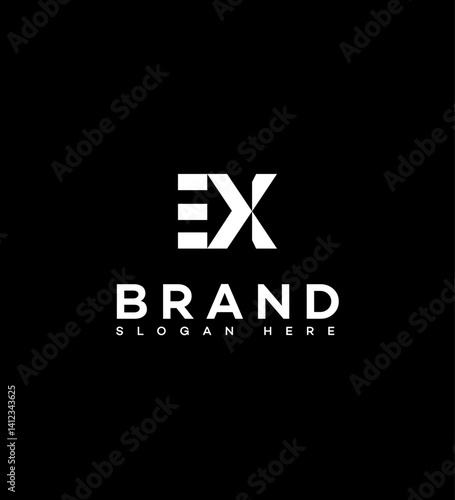 Modern EX Brand Logo Design Minimalist, Geometric, White, Black, Initial