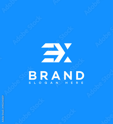 Modern Abstract EX Logo Design Brand Identity, Blue, White, Arrow, Speed