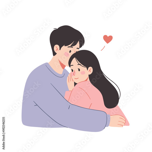 Love couple whispering sweet nothings together in warm embrace  