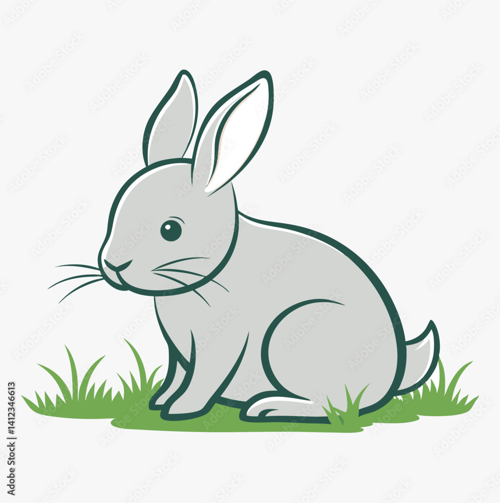 Fototapeta premium Cute cartoon rabbit sitting in the grass
