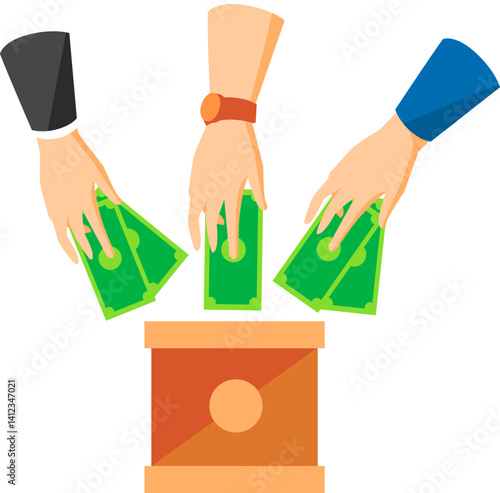 Hands putting money into a donation box.