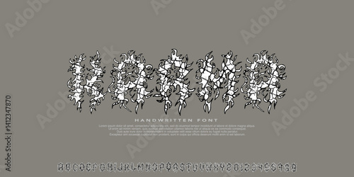 Dark Lettering tattoo vector type font. Concept of Grunge type font with Gothic Punk Rock elements. Scary tattoo font concept. Rock style lettering for y2k print design