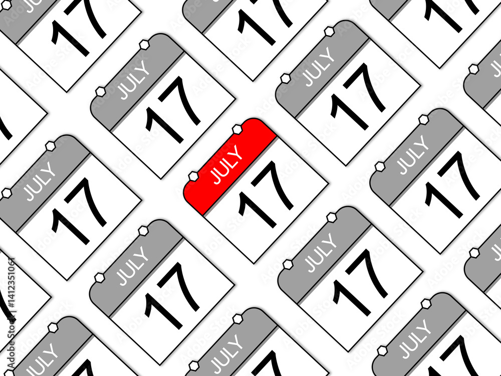 Fotografie July 17, classic slanting calendar background.