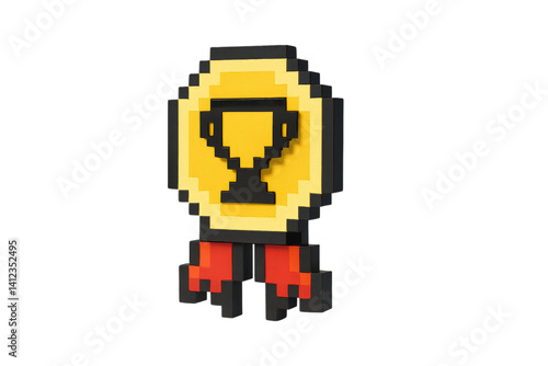 A vibrant pixel art trophy symbolizing achievement and victory in gaming and competitions, perfect for enthusiasts and gamers.