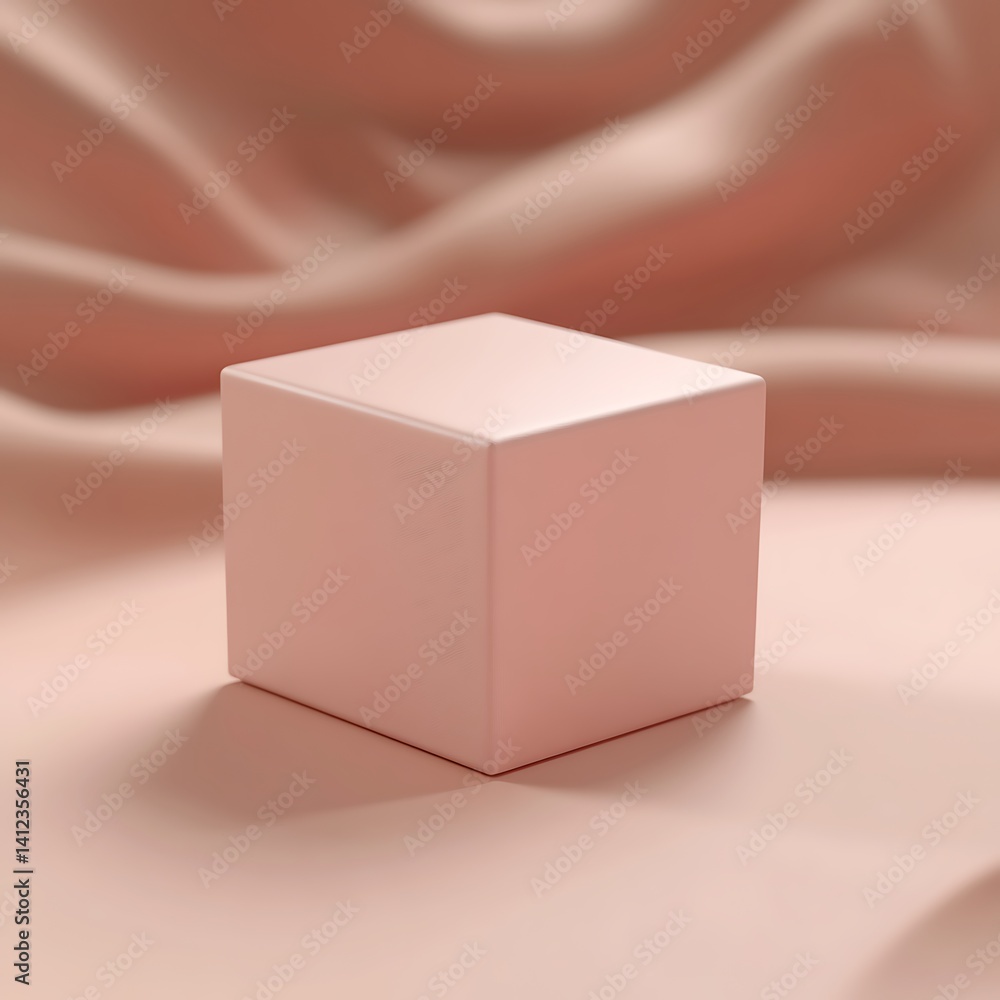 Fototapeta premium Minimalist Pink Cube Presentation Stage for Product Display with Soft Fabric Background Texture
