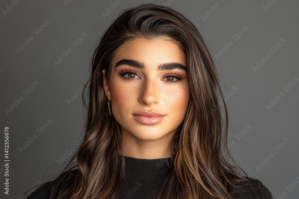 A woman with long, healthy, and shiny brown hair, as depicted in a generative AI image A woman with long, healthy, and shiny brown hair, as depicted in a generative AI image