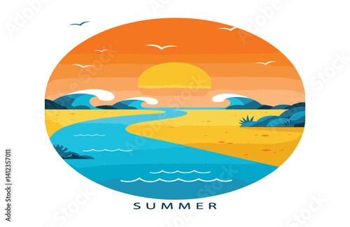 Sunset beach inspiring tranquil summer vacation vibes