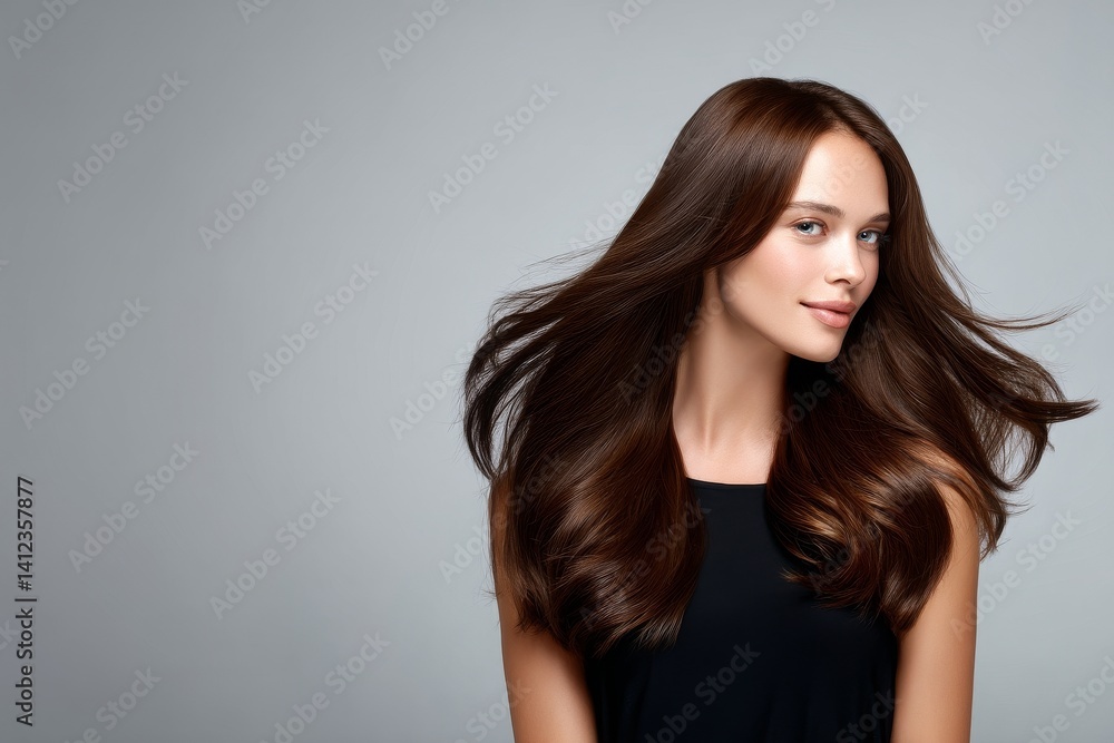 Image of a brunette woman with shiny, healthy, long hair created by generative AI Image of a brunette woman with shiny, healthy, long hair created by generative AI