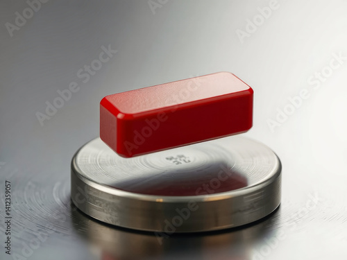 Obraz na płótnie A small red block is sitting on top of a silver plate w salonie