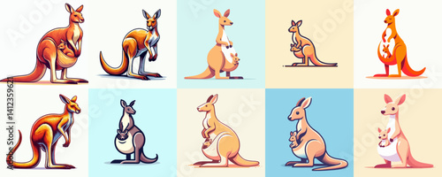 collection of kangaroo vector illustration
