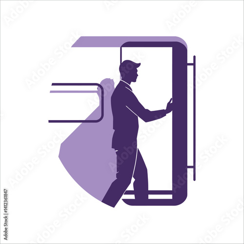 Man entering train illustration vector graphic for transportation and commuting design projects