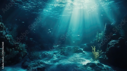 Fototapeta Naklejka Na Ścianę i Meble -  Deep underwater title scene