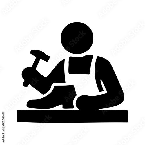 Silhouette icon of cobbler repairing a shoe