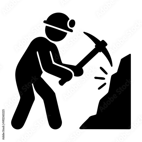 Silhouette icon of miner using pickaxe on rock