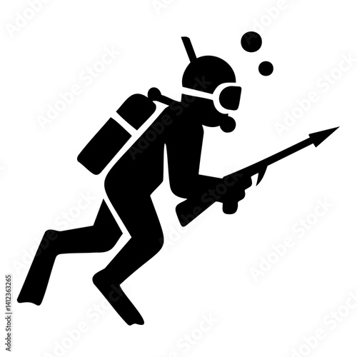 Silhouette icon of scuba diver with speargun