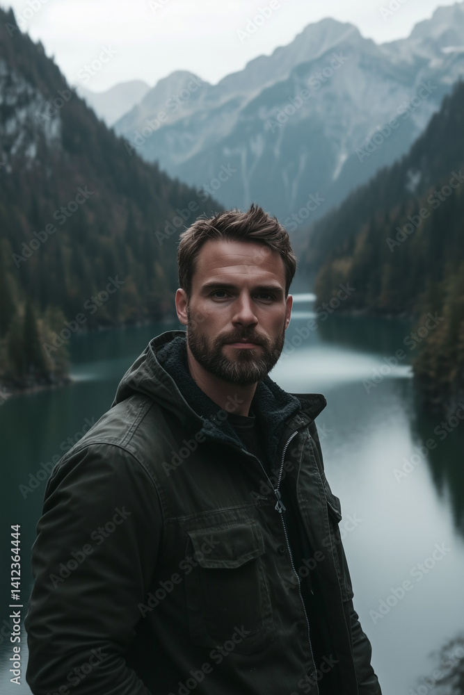 Dark gray sky, a lake surrounded by forest, a misty atmosphere, high-definition photography style, dark green and light blue tones, a cinematic perspective Dark gray sky, a lake surrounded by forest, a misty atmosphere, high-definition photography style, dark green and light blue tones, a cinematic perspective