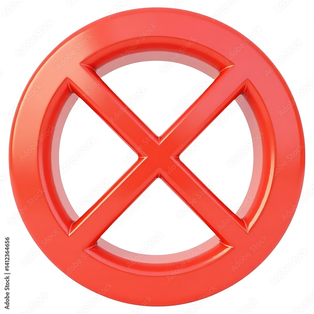 Red X symbol 3D render on white background Red X symbol 3D render on white background