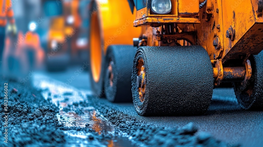 Road paving machine working on asphalt Road paving machine working on asphalt