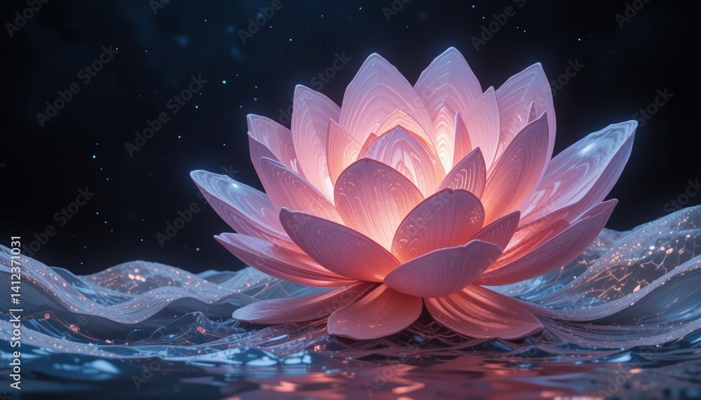 Illuminated lotus flower floating on water serene environment nature photography soft lighting tranquil viewpoint for mindfulness and relaxation