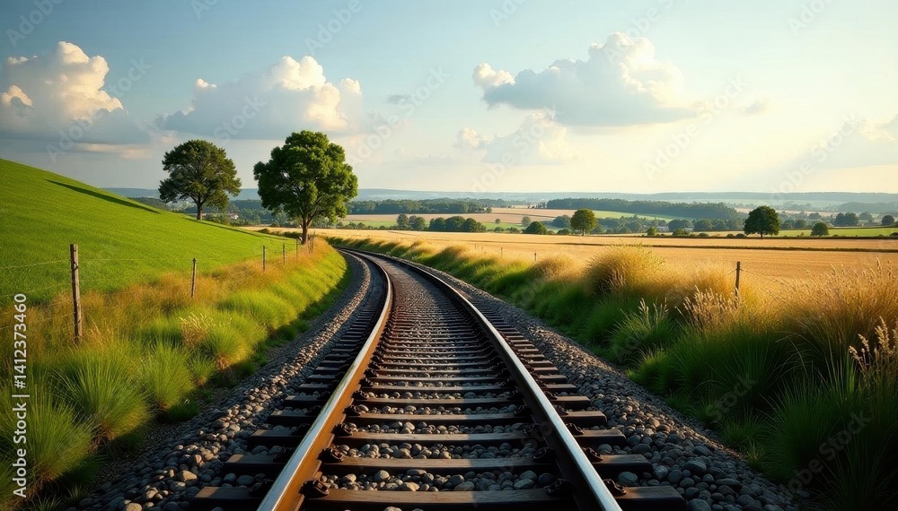 Fototapeta premium Railway track curving through British countryside, line, england